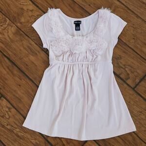 Wet Seal women's large rose applique frayed distressed short sleeve blouse